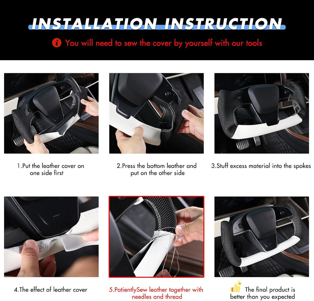 MEWANT - Funda cosida a mano para volante Yoke Tesla Model S 2021-2023 / Model X 2021-2023, accesorios para volante Yoke Tesla