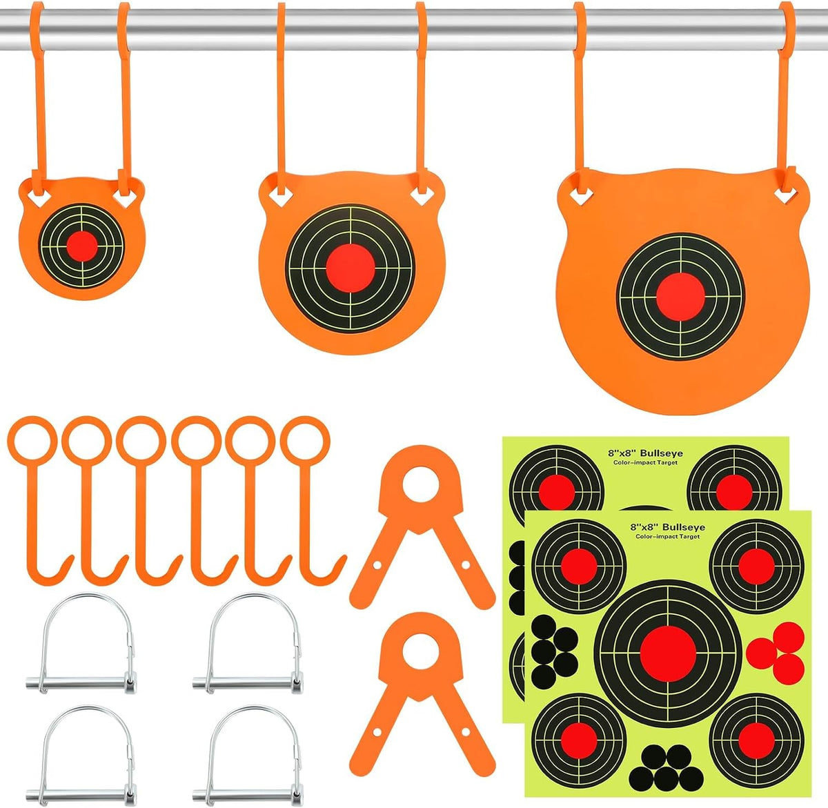 AR500 - Juego combinado de objetivos de acero, kit para colgar objetivos de Gong de 3/8 pulgadas, objetivos de Gong para colgar al aire libre con 10 objetivos de papel, kit completo de acero AR500 apto para conducto EMT OD de 1 pulgada (sin tubo metálico)