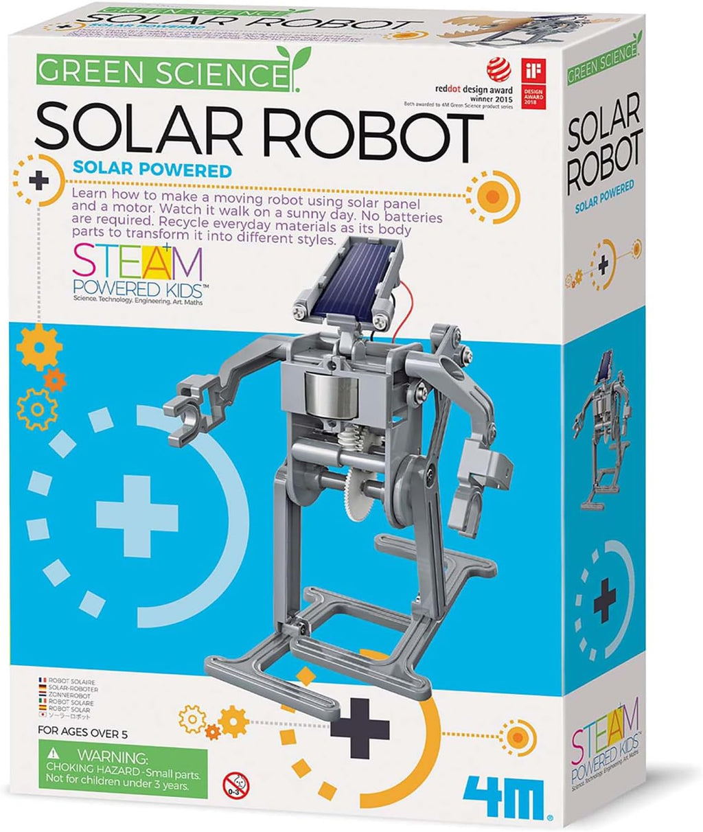 4M: Green Science - Robot solar - Kit de construcción de robot para caminar, motor de energía renovable, movimiento mecánico, juguete de ingeniería, vapor, niños mayores de 5 años