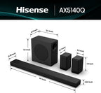 Hisense AX5140Q - Barra de sonido de cine en casa de 5.1.4 canales con subwoofer inalámbrico y altavoces envolventes traseros, altavoces de encendido ascendente, Dolby Atmos, DTS:X, Bluetooth 5.3, HDMI eARC, control de aplicación y control remoto, 7 modos