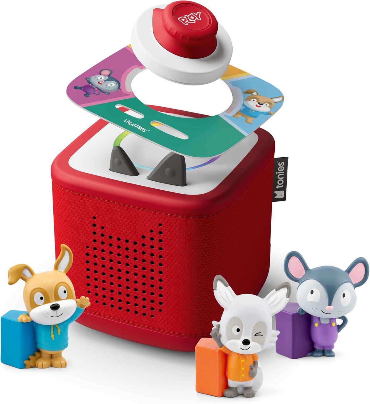 Toniebox 2 Audio Player Bundle para Kids 3+ con Lalalinos Akio, Cosmo, Scout Figurines y Tonieplay Game & Controller - Sunset Red