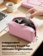 Funda rígida para laptop DOMISO 17-17.3 pulgadas, impermeable, a prueba de golpes, con asa y bolsillo de almacenamiento, compatible con MacBook, HP, Dell, Rosa