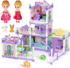 Lámpara Casa de muñecas para niñas, casa de muñecas de ensueño, 9 habitaciones con 2 muñecas, casas de muñecas de princesa, animales, muebles y accesorios, casa de juegos para niñas de más de 3 años