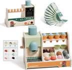 TOP BRIGHT Juguetes de Madera para Juego de Simulación de Helados, Set de Cocina para Niños con Mostrador de Helados, Cuchara y Menú, Juguetes Montessori para Niños y Niñas Regalo Capybara Edad 3+