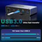 Conmutador Kvm USB C, 2 monitores, 1 escritorio y 1 portátil, estación de acoplamiento para conmutador KVM de doble monitor, 4K a 60 Hz, 2 pantallas HDMI, USB 3.0 x 3, USB C x1, PD 100 W