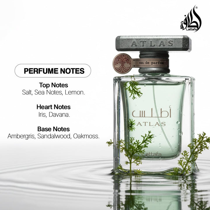 Lattafa Atlas Eau de Parfum Spray para Unisex, 1.85 onzas