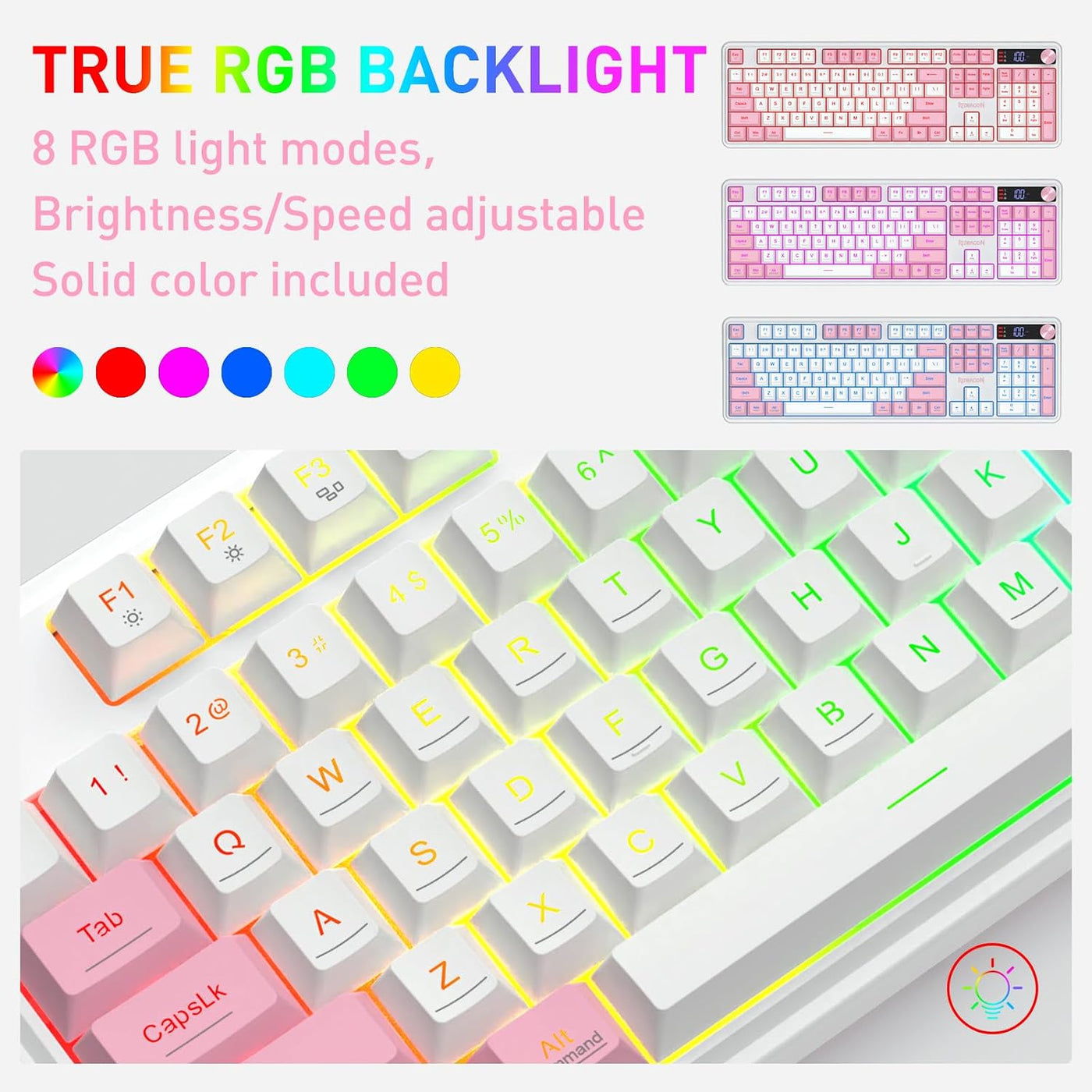 Redragon K526 PRO Teclado inalámbrico para juegos de membrana RGB,...