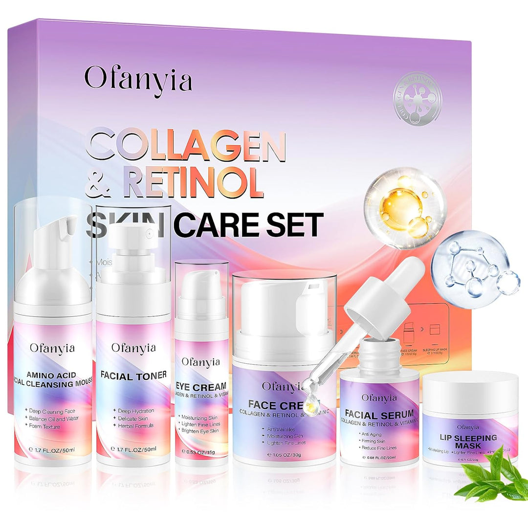 Juego de cuidado de la piel con retinol de colágeno, 6 piezas antie...