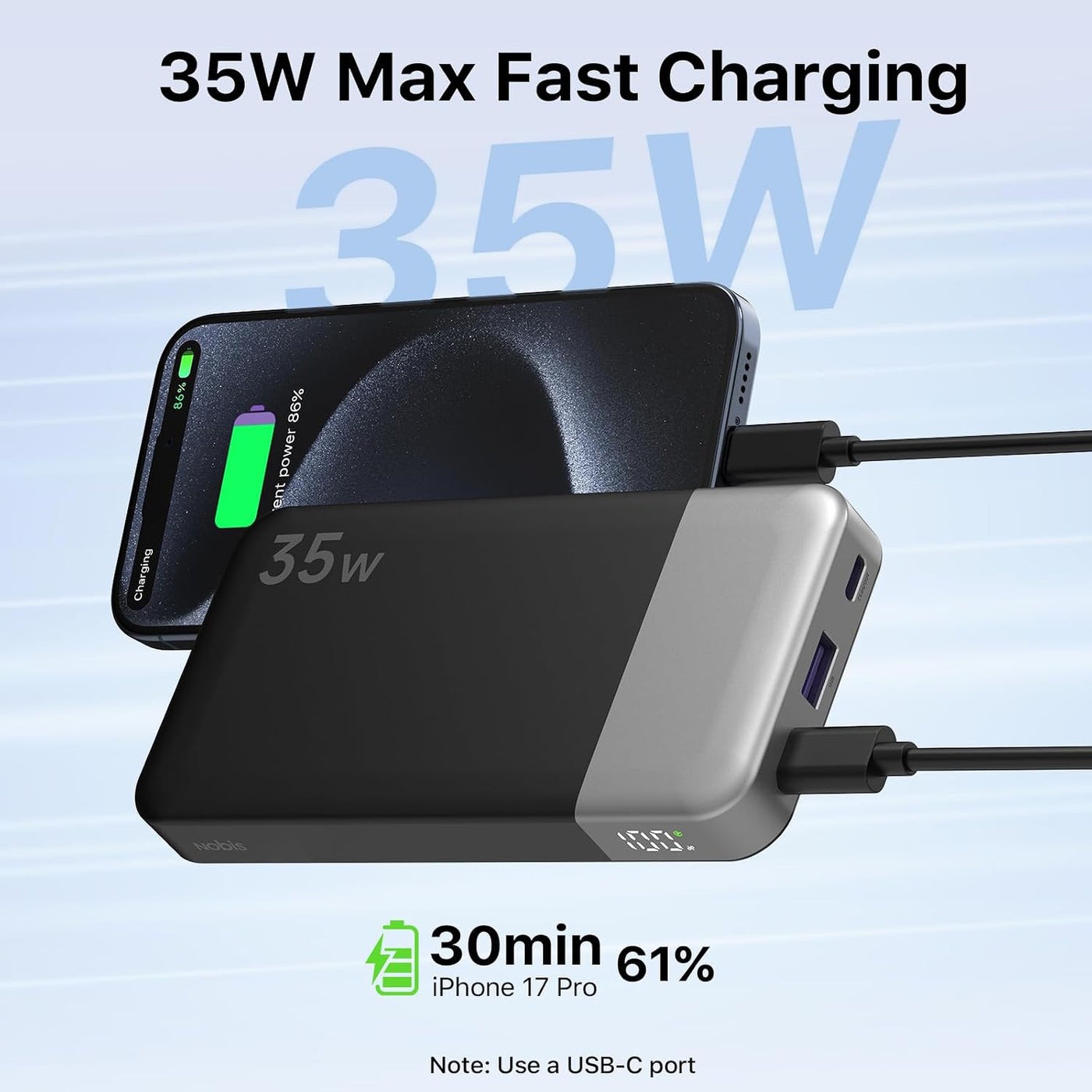 NOBIS Cargador portátil de banco de energía 35W 10000mAh | Batería...