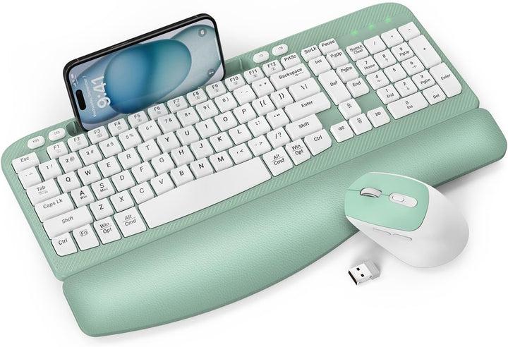 Juego de teclado y mouse inalámbricos, teclado ergonómico de tamaño...