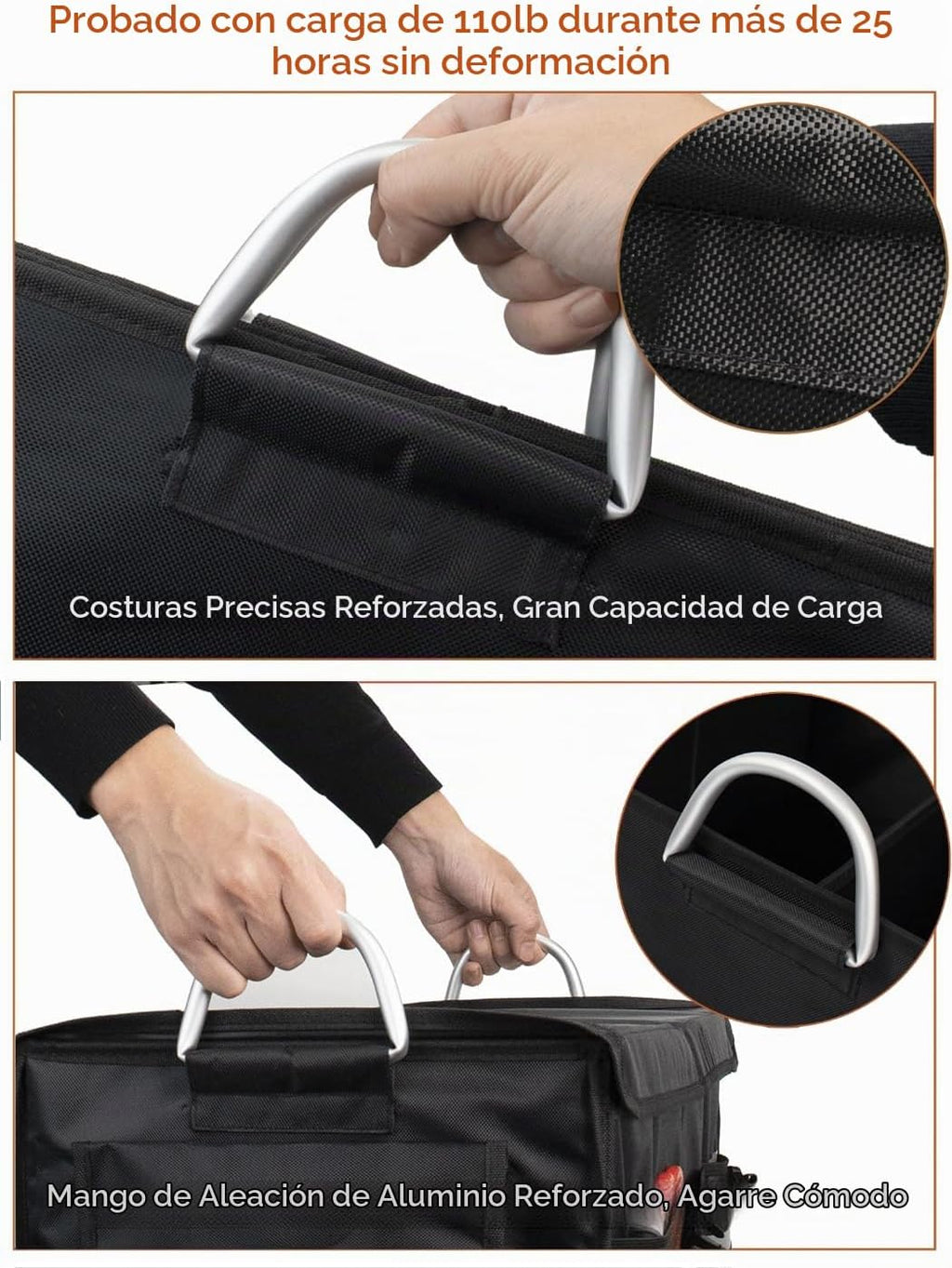 Organizador de maletero pequeño con tapa, para SUV coche camión, negro 28L, tela Oxford impermeable plegable, 2 compartimentos con mango de aleación de aluminio
