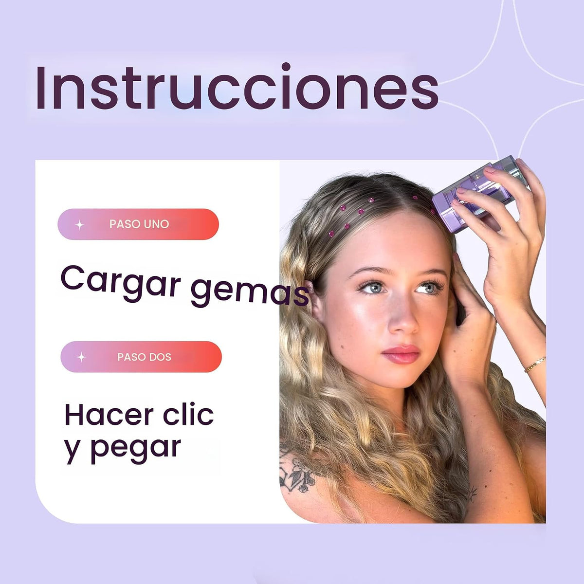 Hally Hair Gem Pen Kit con 240 Piedras de pelo adhesivas y Herramienta de Stamper