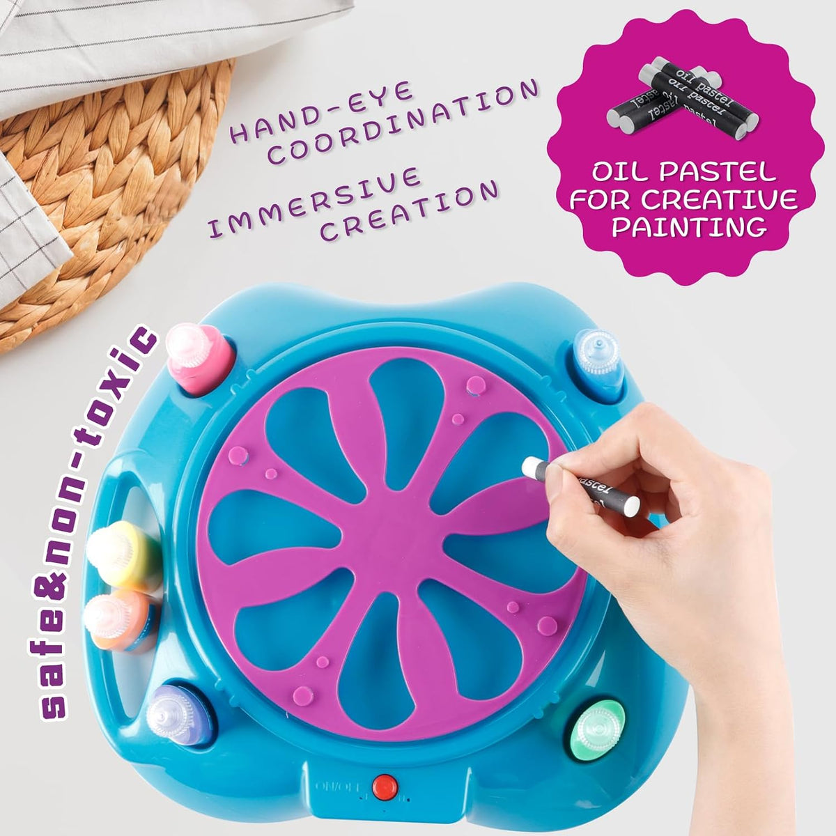 Wings Giant Spin Art Machine de velocidad variable, funciona con pilas, hilandero de pintura con protector de salpicaduras, pintura lavable, kit de arte giratorio, tarjeta de diseño artístico, juguetes de tronco, artes y manualidades para niños, niñas y n
