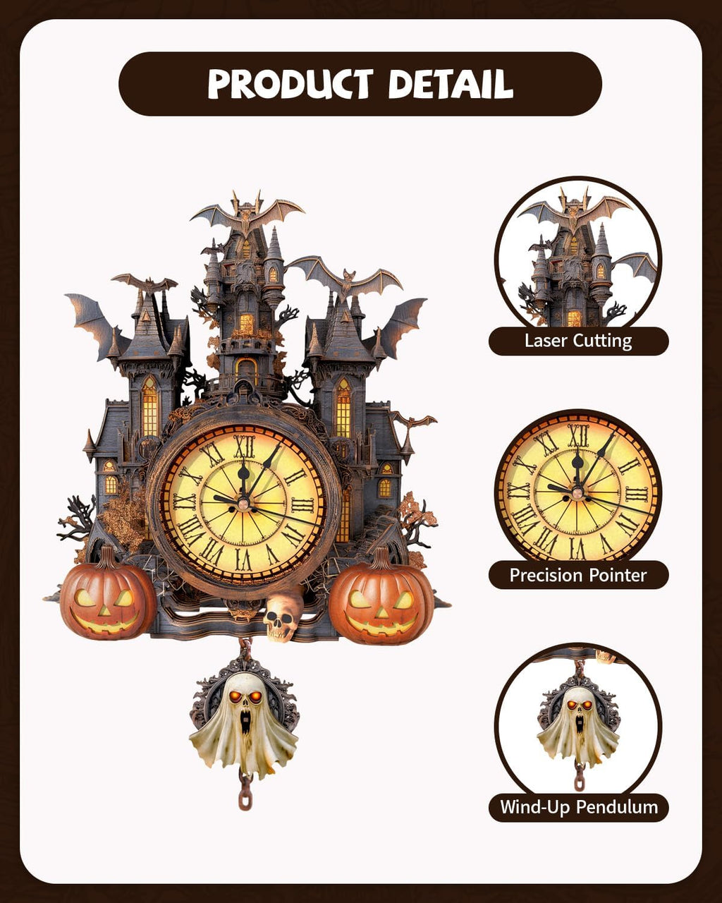 Rompecabezas 3D para adultos, kit de modelo de reloj de cabaña de Halloween
