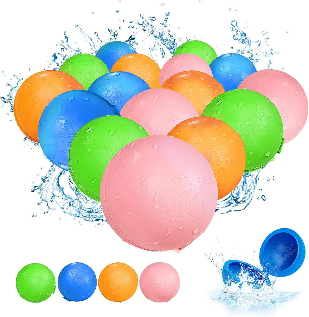 Globos de agua reutilizables, 16 unidades, bolas de agua de llenado rápido, juguetes para niños de 4 a 8 años de edad, globos de agua magnéticos autosellantes recargables para fiestas de verano, piscina, juguetes de playa al aire libre