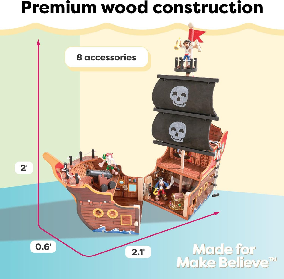 KidKraft Adventure Bound™: juego de barco pirata de madera con luces y sonidos, figuras piratas, 8 piezas incluidas, regalo para mayores de 3 años