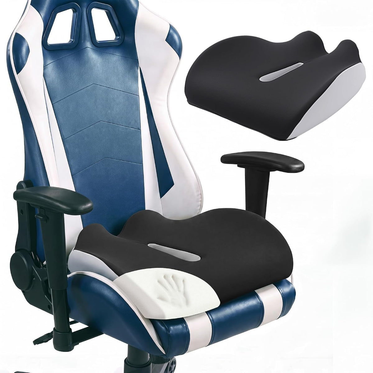 HOMBYS Cojín ergonómico para silla de juegos, cojín grueso de espuma viscoelástica con borde elevado para una presión prolongada al sentarse, cojín para silla de juego para hombres y mujeres