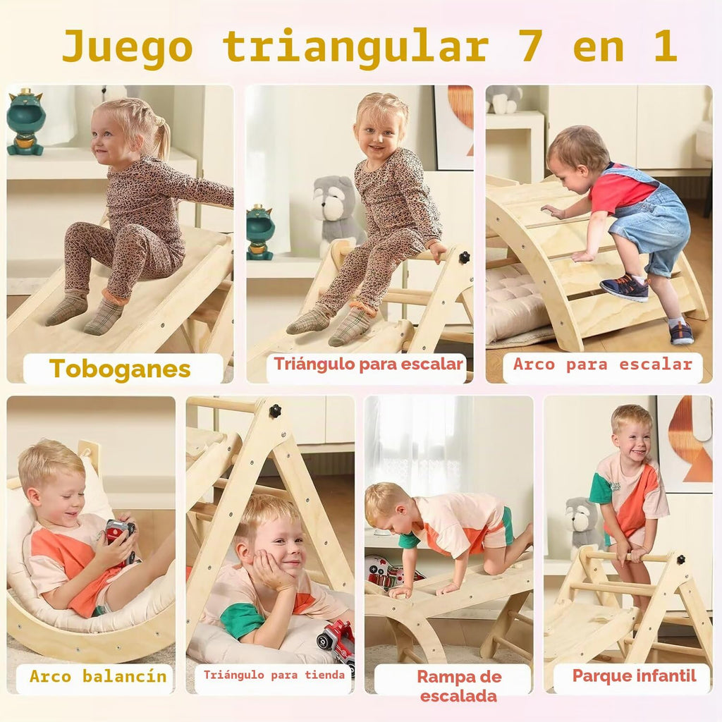 Pikler - Juego de triángulos con cojín, 7 en 1, juguetes de escalada para
