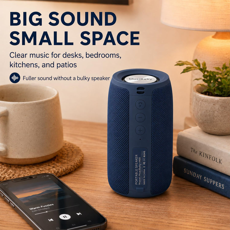 Altavoz Bluetooth Musibaby M68, 12W, IPX5, FM, USB AUX, Azul Oscuro...