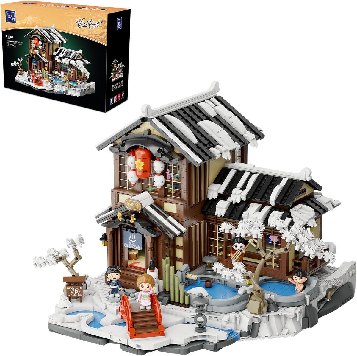 PANTASY Juego de construcción japonés Onsen para adultos, Snowy Hot Spring