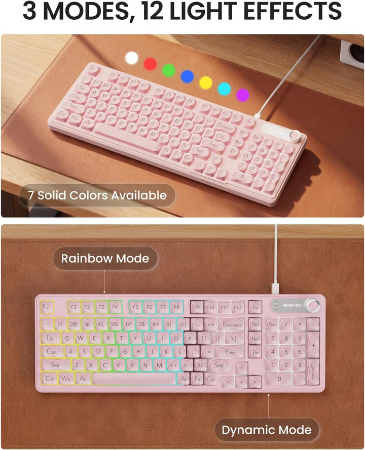 Teclado con cable EWEADN V102, teclado cremoso para juegos de 98 te...