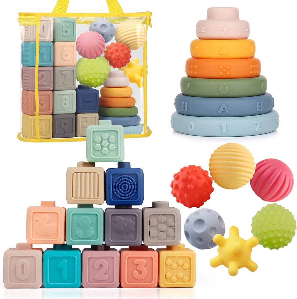Weilim Montessori - Juguetes para bebé, 3 en 1, bloques apilables suaves