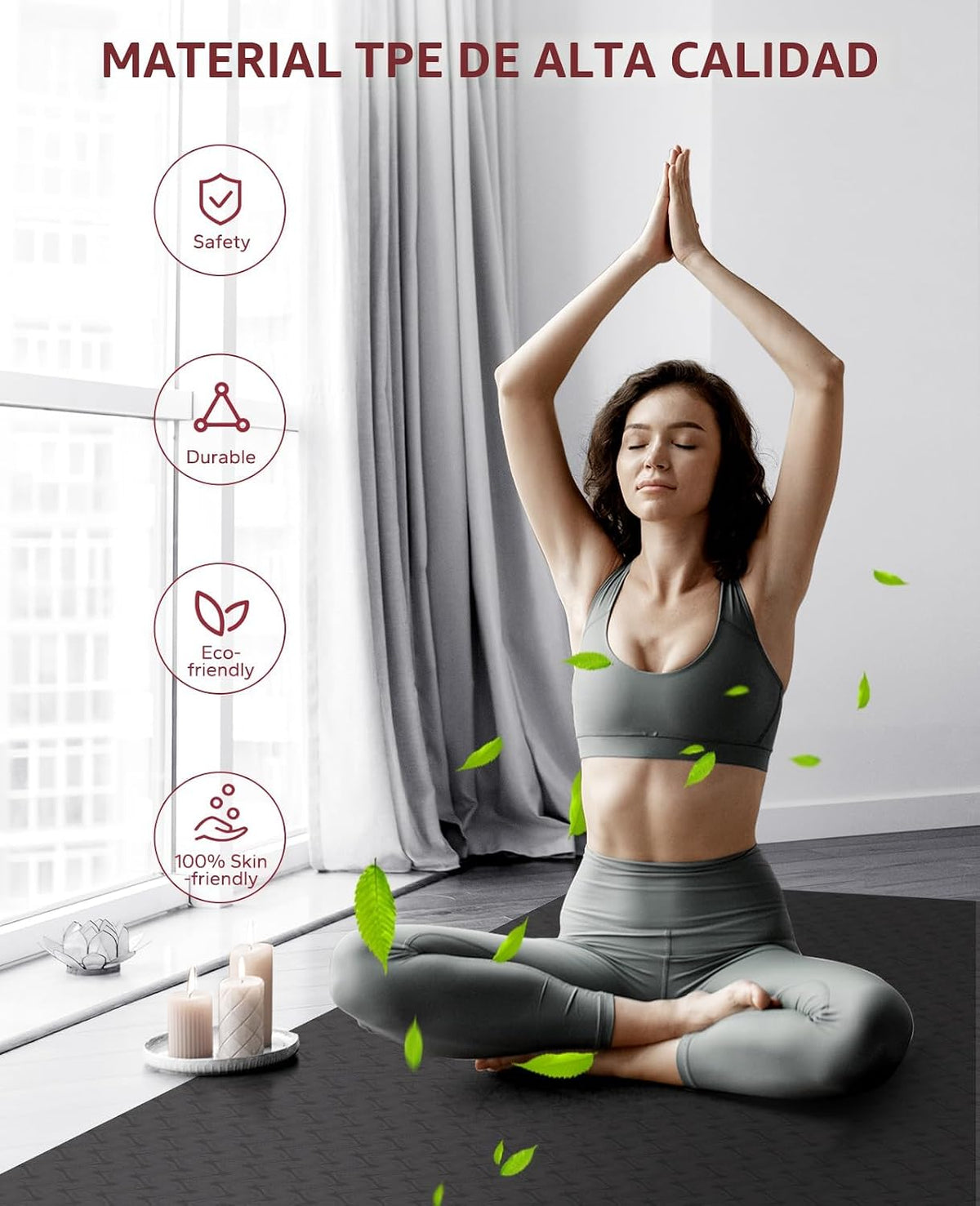 HAPBEAR Large Yoga Mat - 72"x36"x6mm (1/4 inch), Extra Wide Non-Slip Exercise Mat para Home Workout, Yoga, Pilates & Stretching, Durable, Includes Carry Bag