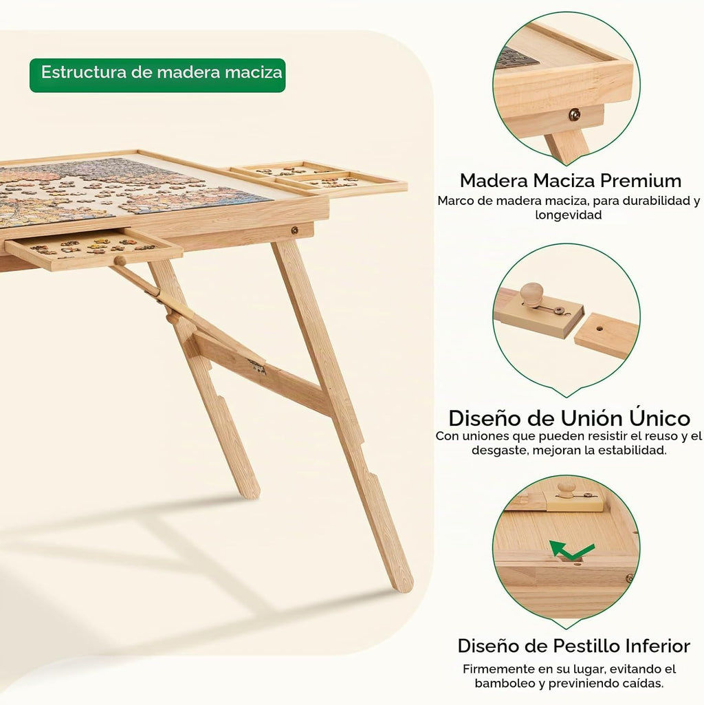 TEAKMAMA - Mesa de rompecabezas, 1500 piezas, tablero de rompecabezas de