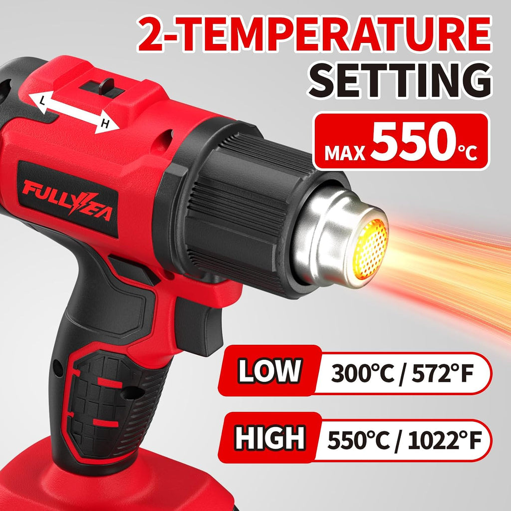 FULLYEA - Pistola de calor inalámbrica de 21 V, calentamiento rápido máximo