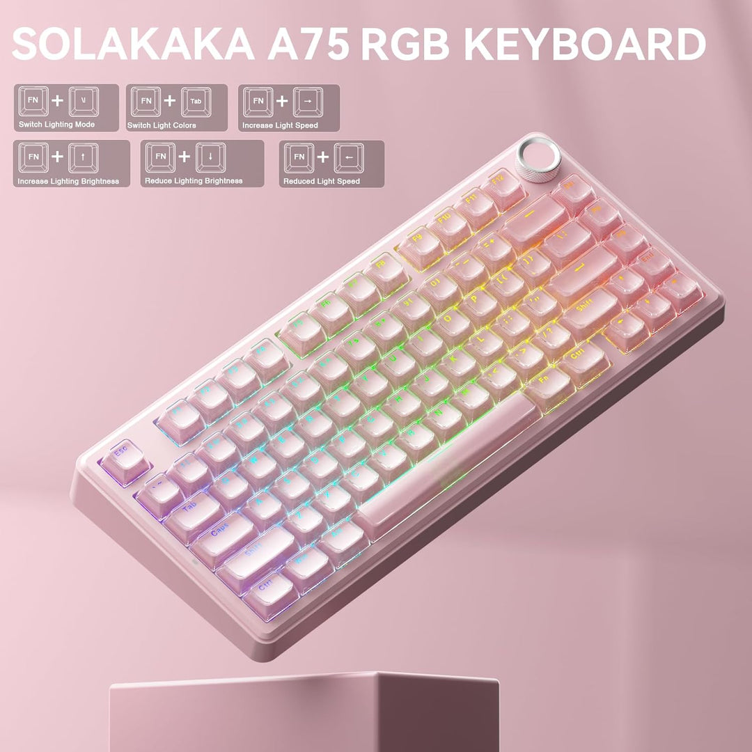 SOLAKAKA Teclado inalámbrico A75 para juegos con perilla multifunci...