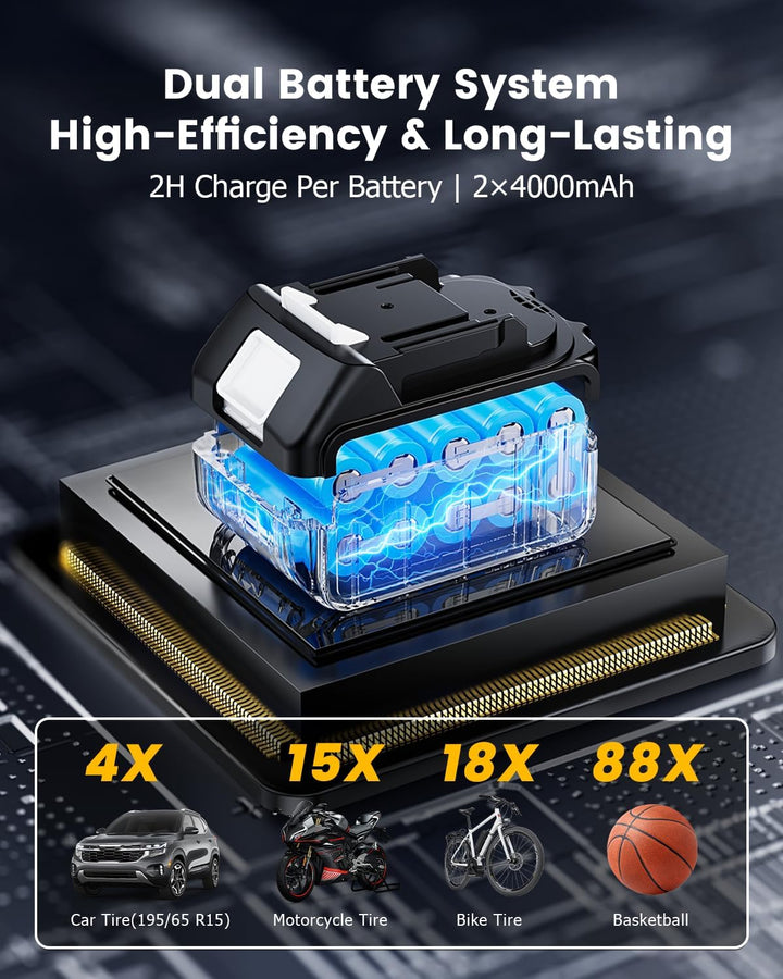 Compresor de aire portátil para neumáticos de automóvil con 2 bater...