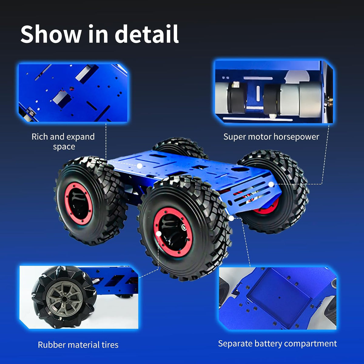 Chasis de robot inteligente 5.118 in Ruedas 4WD chasis coche 4 ruedas motrices robot móvil, marco metálico motor con encoder para Raspberry Pi 5 4B Jetson Nano DIY Competencia Electrónica