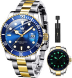 OLEVS Relojes de Lujo para Hombres, Gran Acero Inoxidable, Cuarzo Analógico, Resistente al Agua