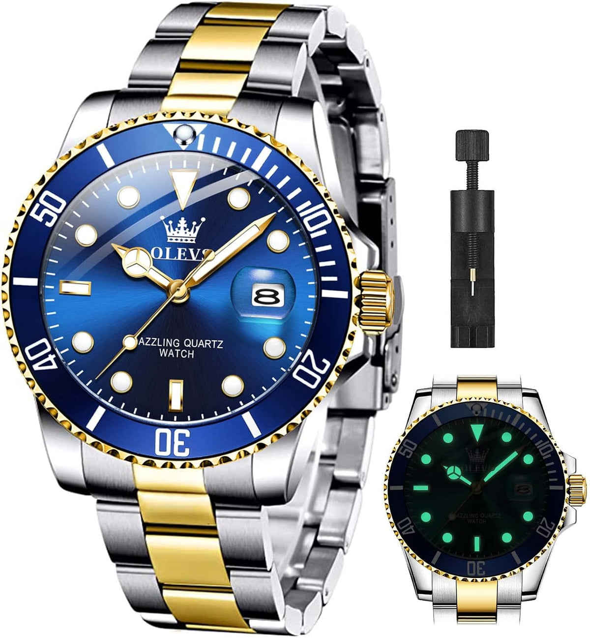 OLEVS Relojes de Lujo para Hombres, Gran Acero Inoxidable, Cuarzo Analógico, Resistente al Agua