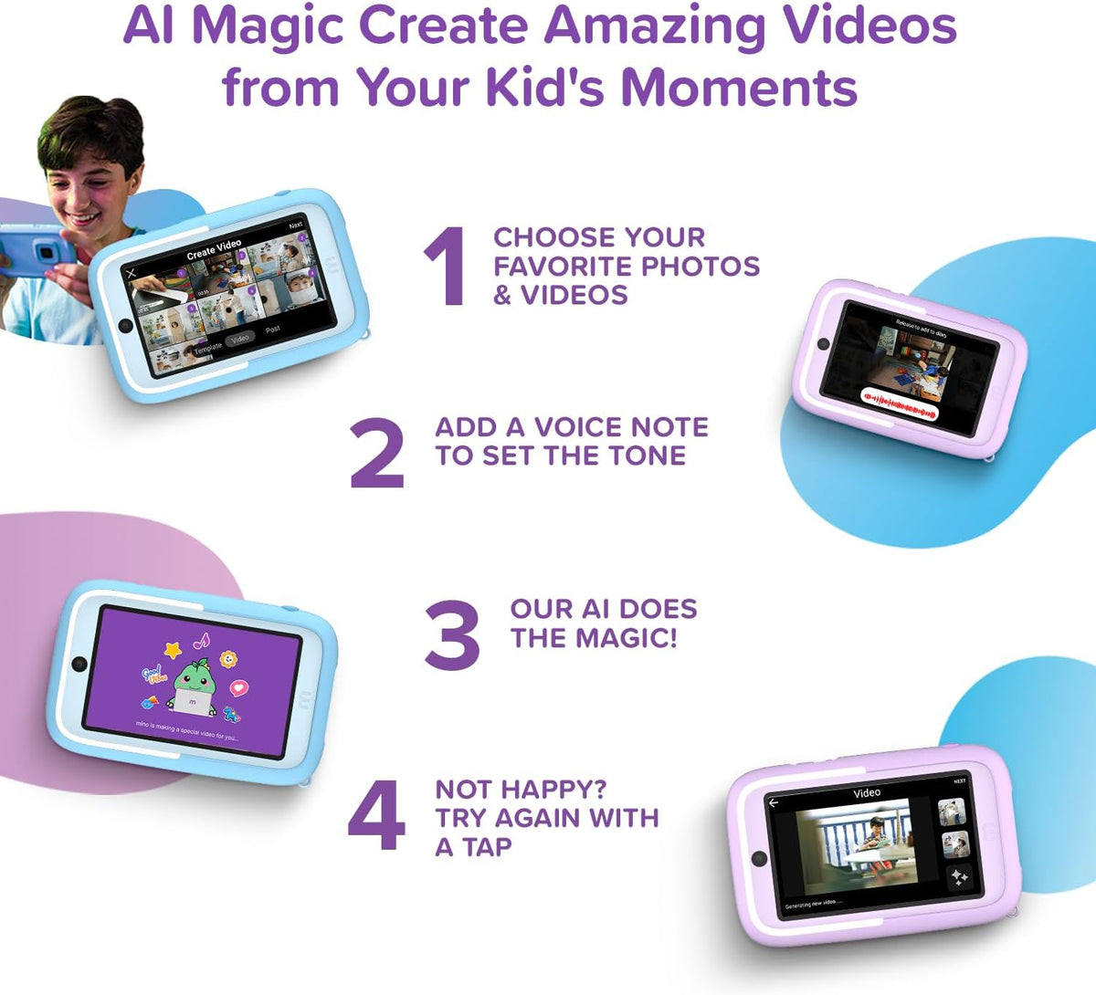 myFirst Camera 50 - Cámara AI para niños con doble lente de 20 MP, color azul