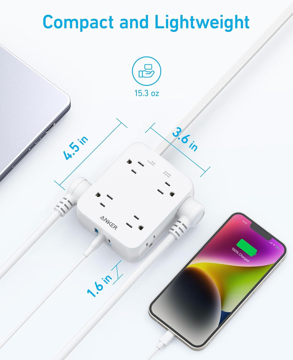 Anker - Regleta de alimentación con protector de sobretensiones 2000J