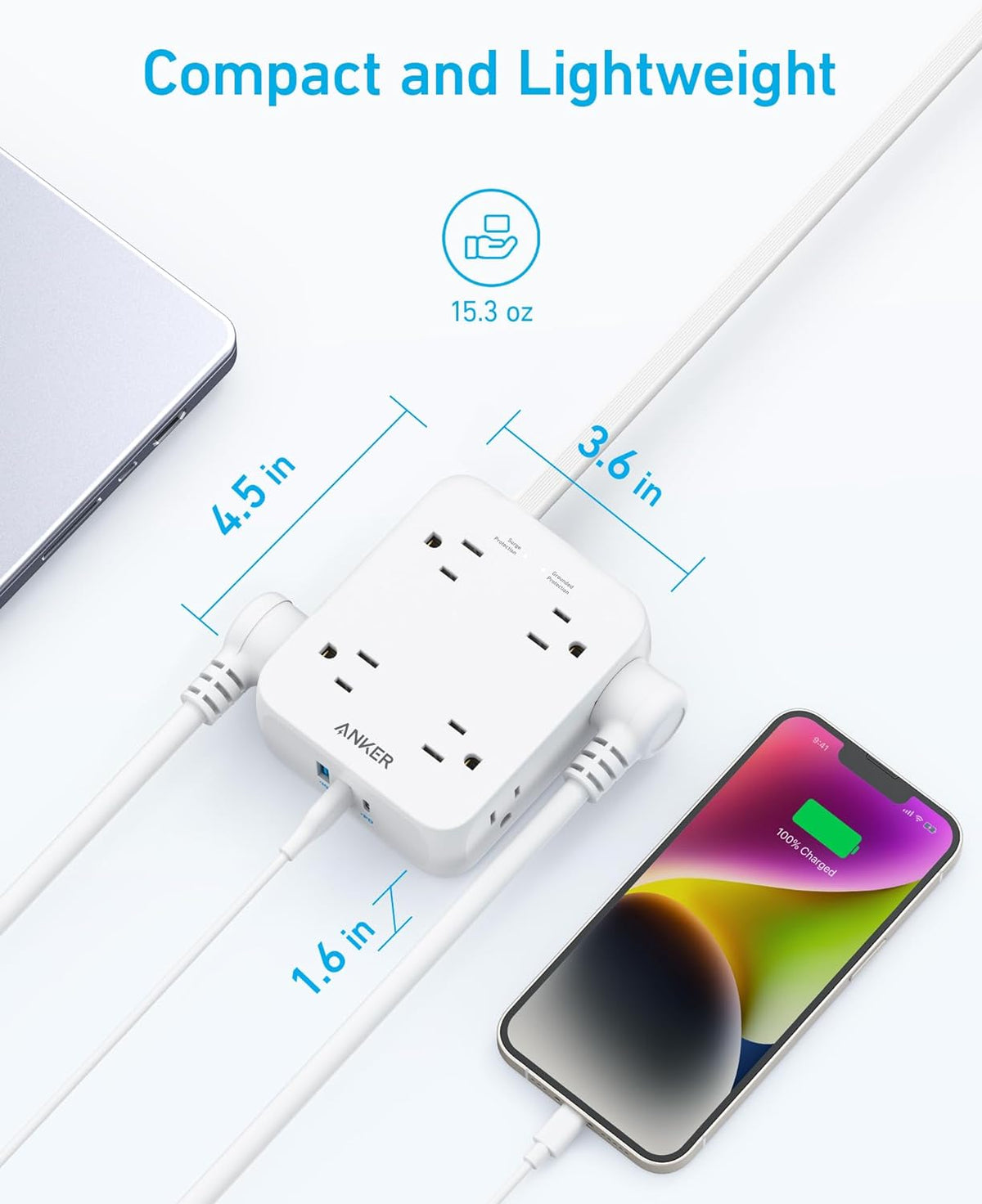 Anker - Regleta de alimentación con protector de sobretensiones 2000J