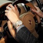 ROCOSJEWE R0101 Reloj Automático Mecánico para Hombre de Lujo Dorado Reloj Clásico Retro Correa de Cuero Marrón Impermeable Regalo para Hombre Moda Negocios