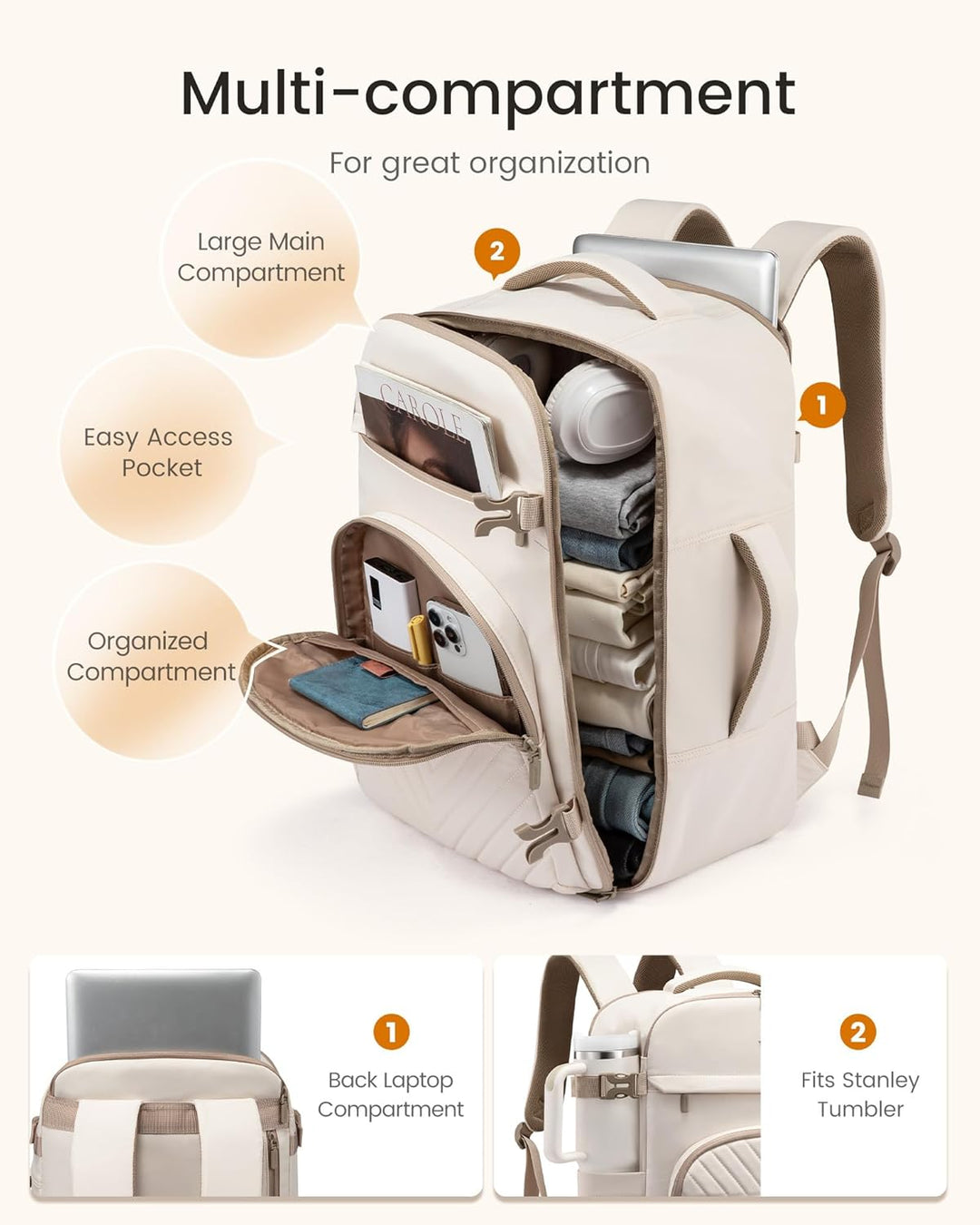 LOVEVOOK Mochila de viaje de 40L para mujeres y hombres, bolsa de v...