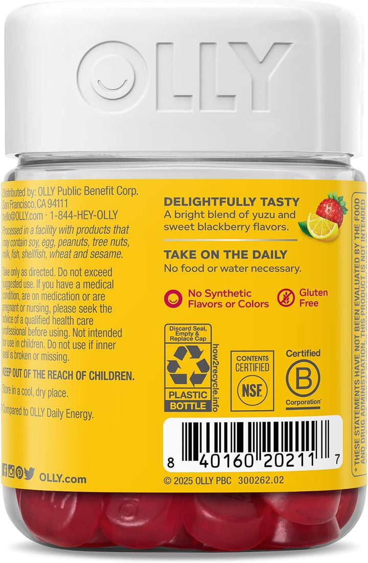 OLLY Extra Strength Daily Energy Gummy, sin cafeína, 1000 mcg de vi...