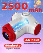 Cámara para niños con proyector, nave espacial, cámara digital HD de 48 MP para niños, grabadora de video 1080P, juguete con tarjeta SD de 32 GB y trípode, espacio exterior, cumpleaños para niños y