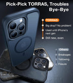 TORRAS Funda magnética a prueba de golpes para iPhone 15 Pro, protección de grado militar 4X, compatible con MagSafe, translúcida para iPhone 15 Pro, antiarañazos, 6.9 pulgadas, color negro