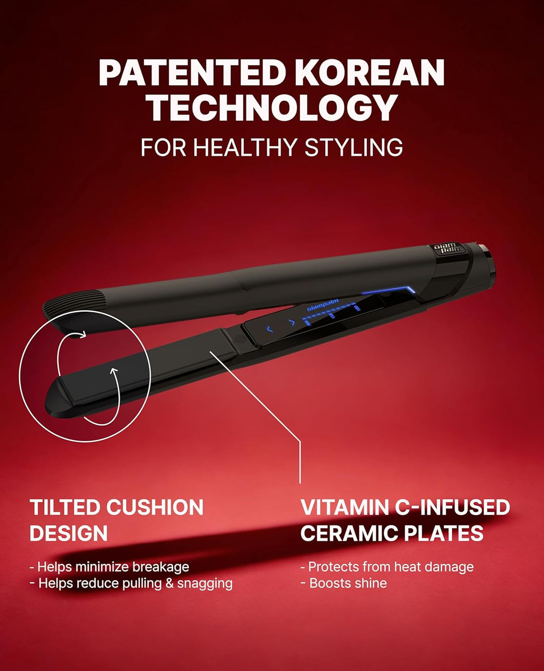GLAMPALM Plancha de pelo de cerámica de 1 pulgada con infusión de V...