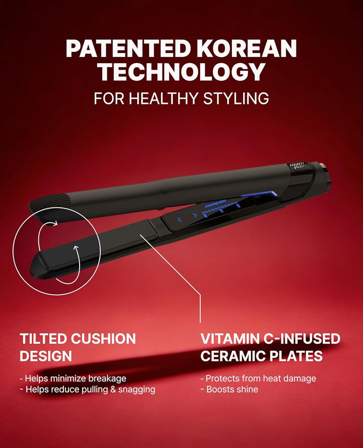 GLAMPALM Plancha de pelo de cerámica de 1 pulgada con infusión de V...