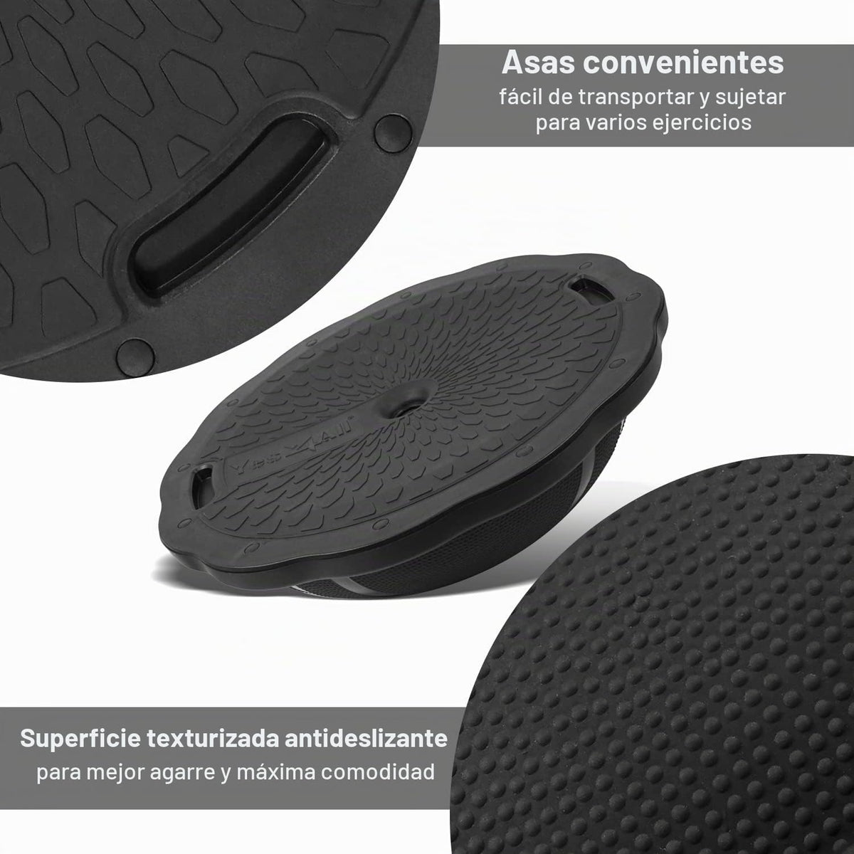 Balón entrenador Half Balance con banda de resistencia y balón de pilates (Azul/Negro)