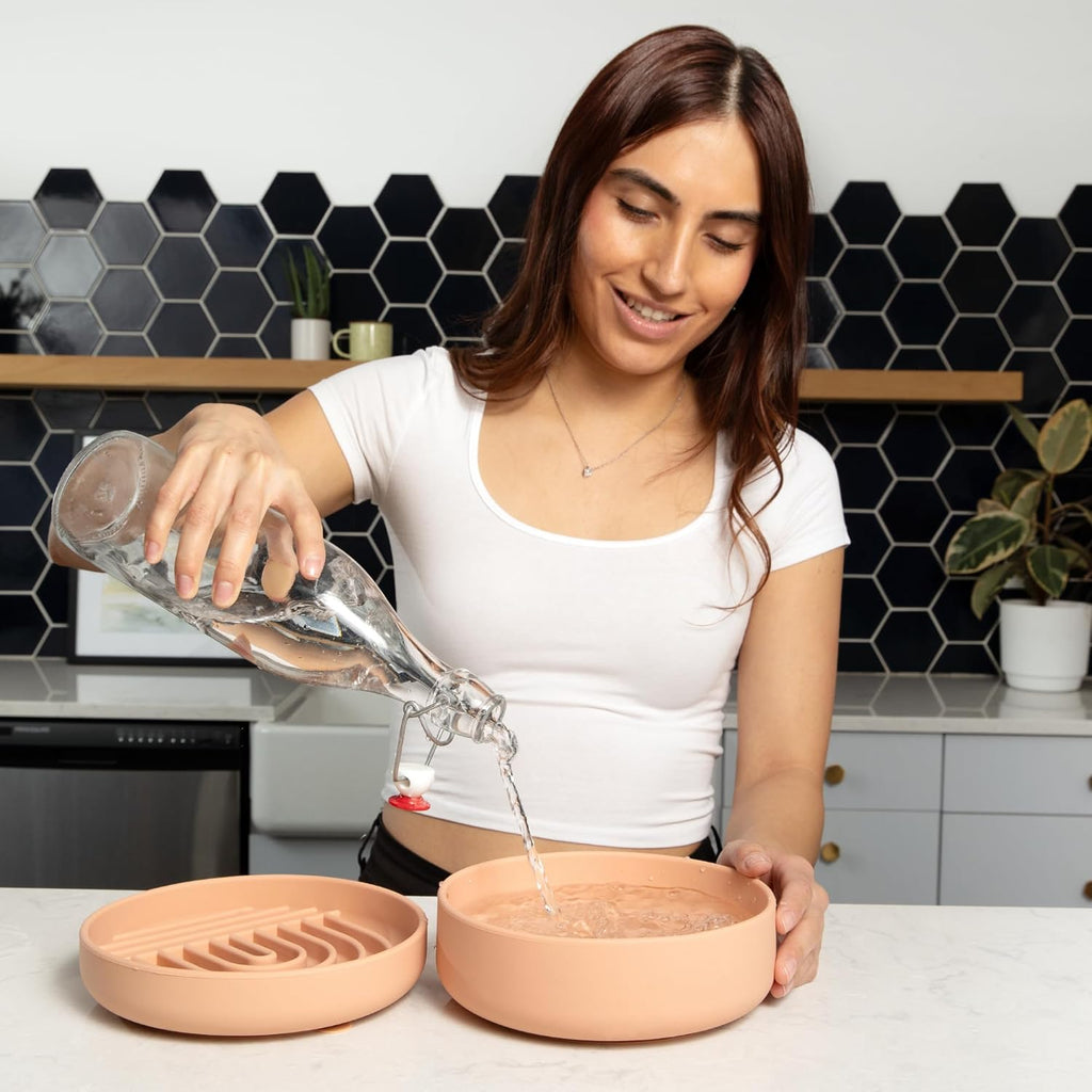 ¿Deberíamos Ir? Cuenco de agua para perros - El plato perfecto sin derrames, menos desorden, no se vuelca, cuenco de agua y comida, de silicona pura con ventosa, capacidad para 5 tazas, 19 cm de ancho