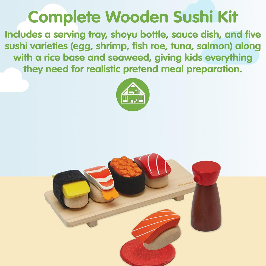 PlanToys Juego de sushi de madera (3627) | Hecho de forma sostenible de madera de caucho y pinturas y tintes no tóxicos