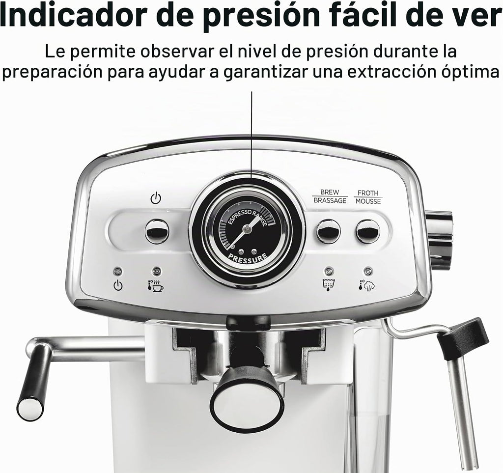 Hamilton Beach Slide & Lock - Máquina de café expreso con espumador de leche, varita de vapor para capuchino y café con leche, bomba de 15 barras y dos boquillas, depósito extraíble, compacto, diseño