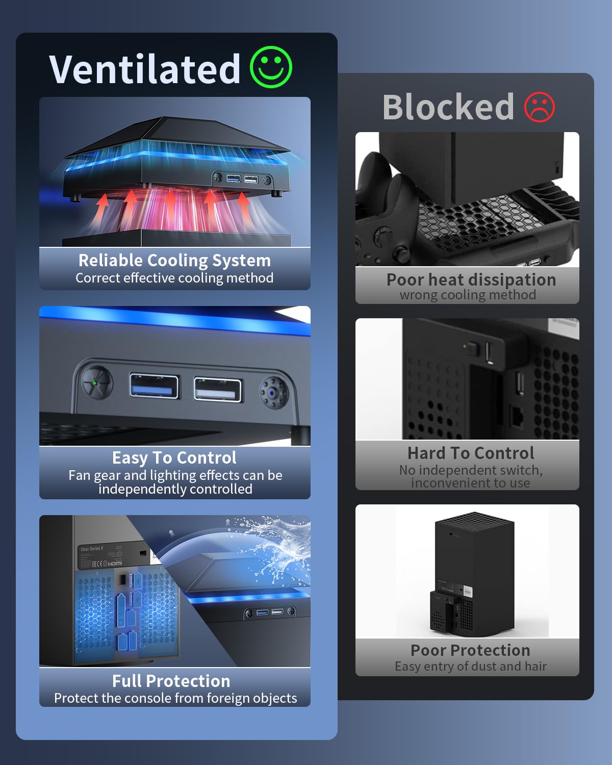 MENEEA Ventilador Enfriador a prueba de polvo para consola Xbox Series X con luz multicolor