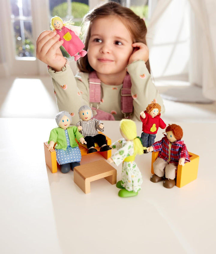 Hape Juego familiar de muñecas caucasianas para casa de muñecas par...